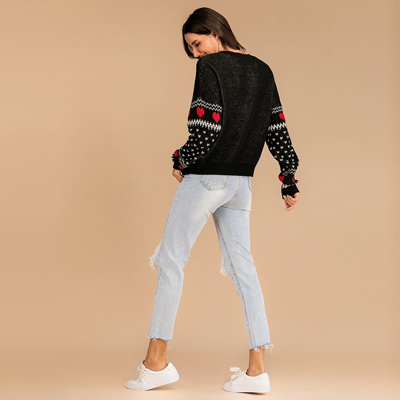 Weihnachtspullover für Frauen gestrickt mit Rentieren und Herzen - Tania