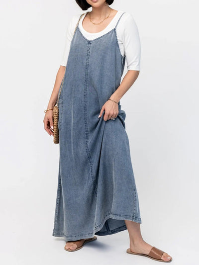 Vintage-Inspired Loose Fit Denim Maxi Dress - Vera