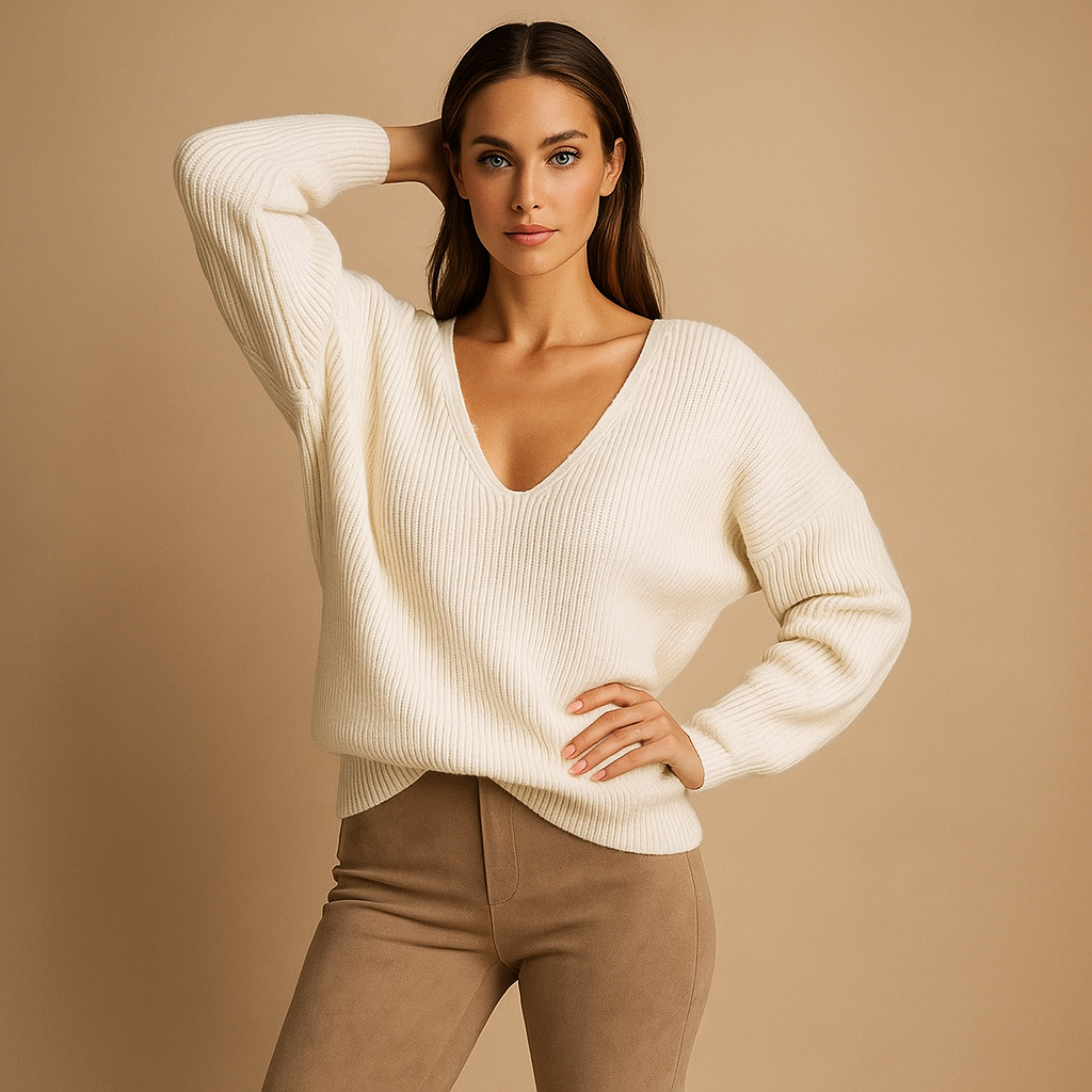 Damen Pullover mit V-Ausschnitt aus weichem Strick - Romina
