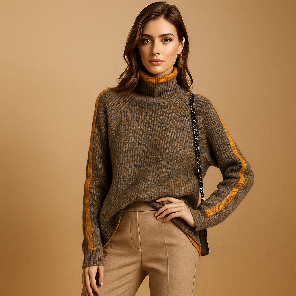 Damen-Rollkragenpullover mit Ärmelstreifen - Kyla