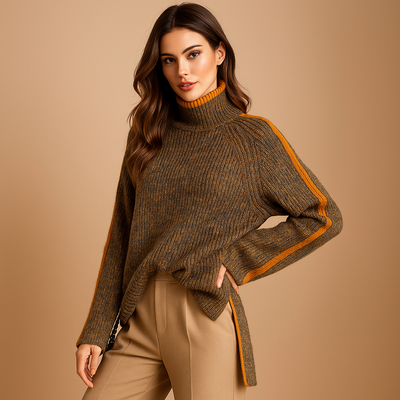 Damen-Rollkragenpullover mit Ärmelstreifen - Kyla