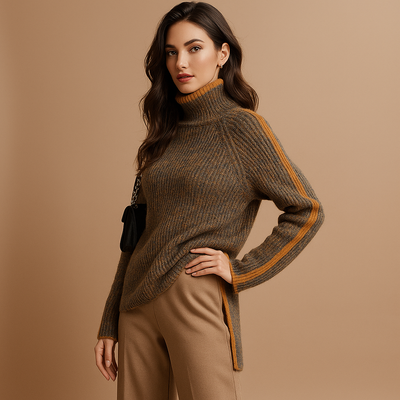 Damen-Rollkragenpullover mit Ärmelstreifen - Kyla