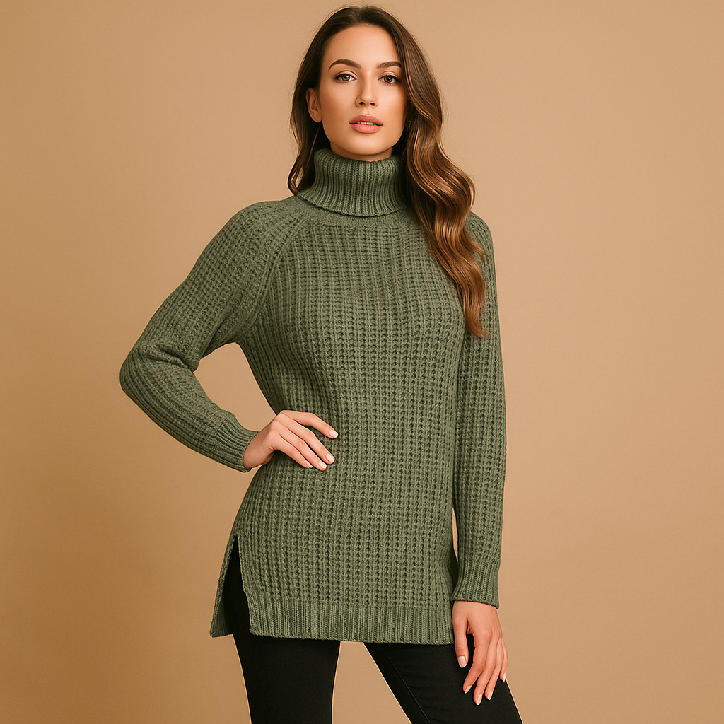 Langer gestrickter Rollkragenpullover für Frauen - Zora