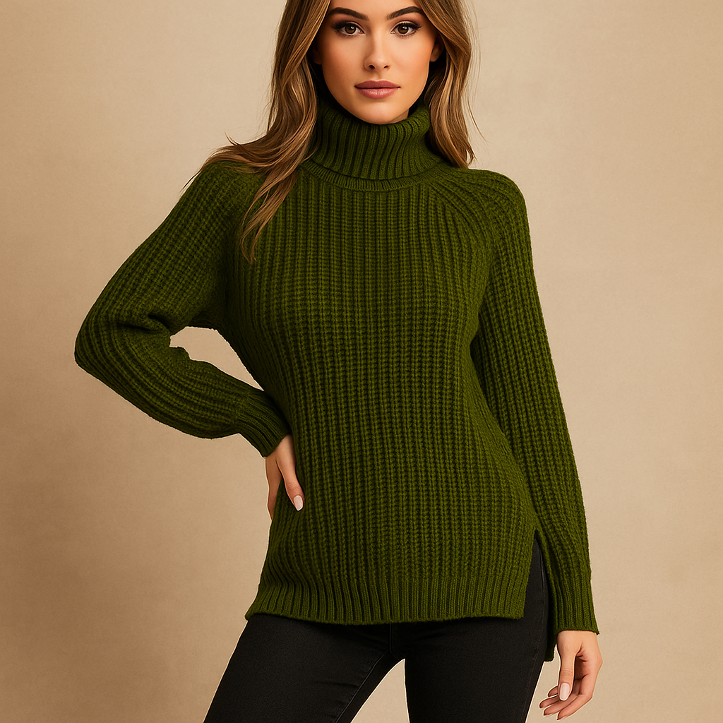 Langer gestrickter Rollkragenpullover für Frauen - Zora