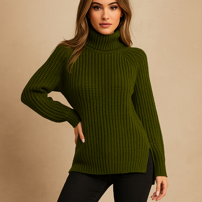 Langer gestrickter Rollkragenpullover für Frauen - Zora