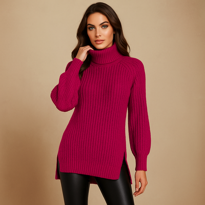 Langer gestrickter Rollkragenpullover für Frauen - Zora