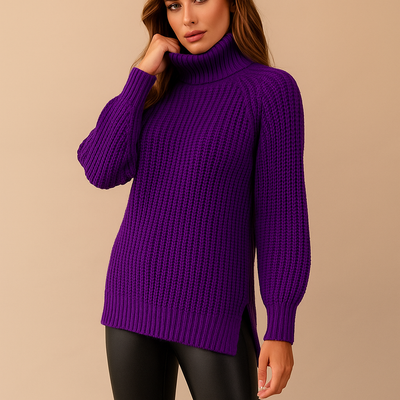 Langer gestrickter Rollkragenpullover für Frauen - Zora
