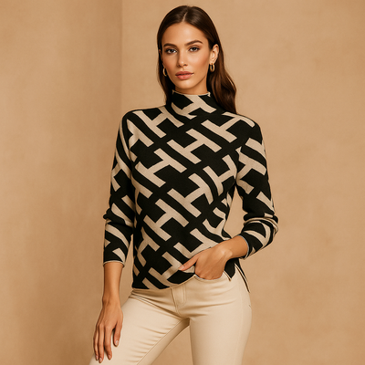 Bedruckter Damen-Rollkragenpullover - Doriane