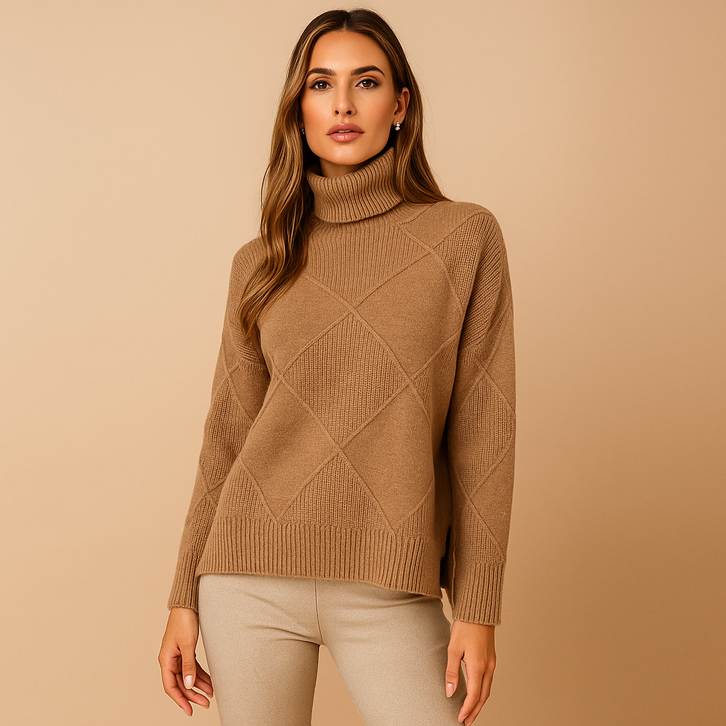 Damen-Rollkragenpullover geometrisches Design warmes Gestrick - Kamala
