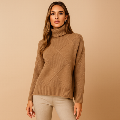Damen-Rollkragenpullover geometrisches Design warmes Gestrick - Kamala