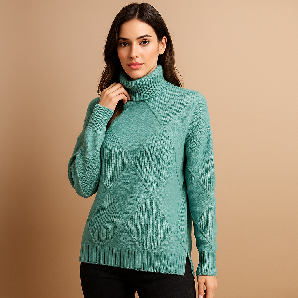 Damen-Rollkragenpullover geometrisches Design warmes Gestrick - Kamala