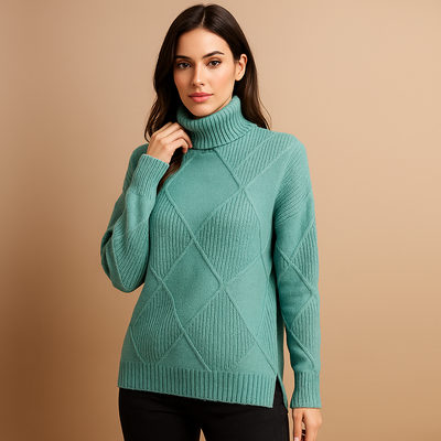 Damen-Rollkragenpullover geometrisches Design warmes Gestrick - Kamala