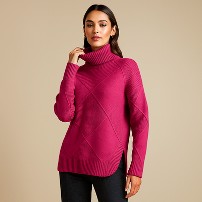 Damen-Rollkragenpullover geometrisches Design warmes Gestrick - Kamala