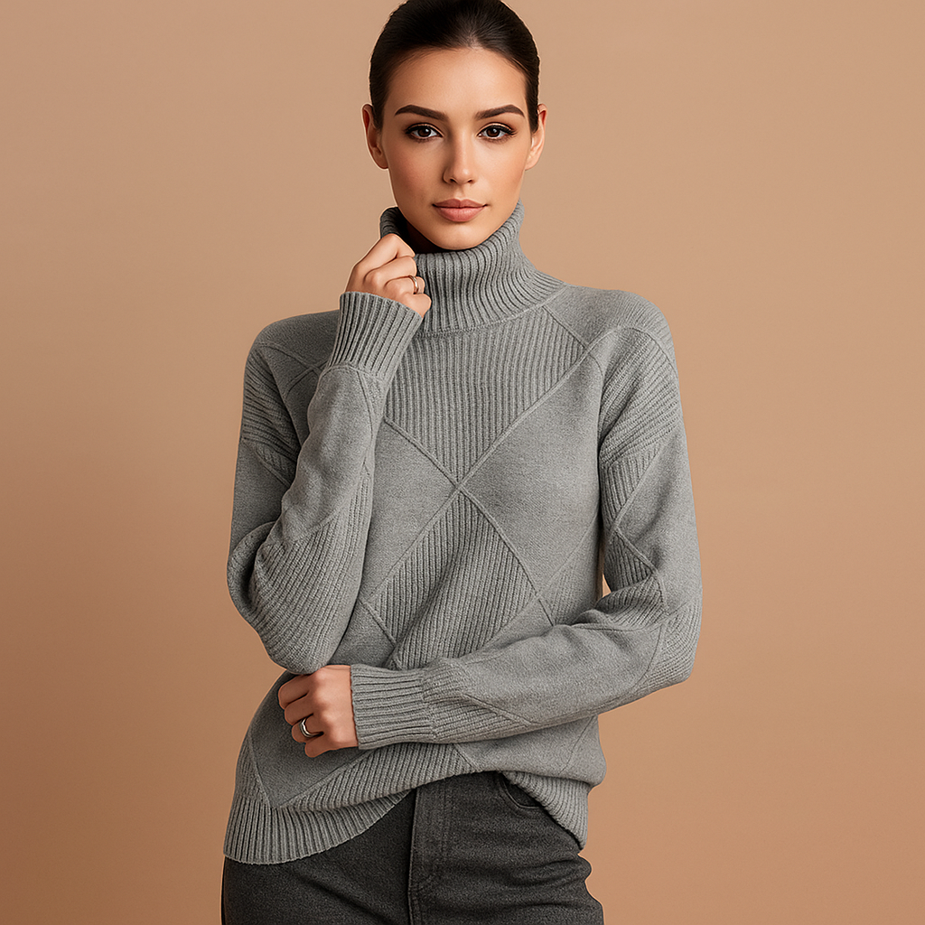 Damen-Rollkragenpullover geometrisches Design warmes Gestrick - Kamala