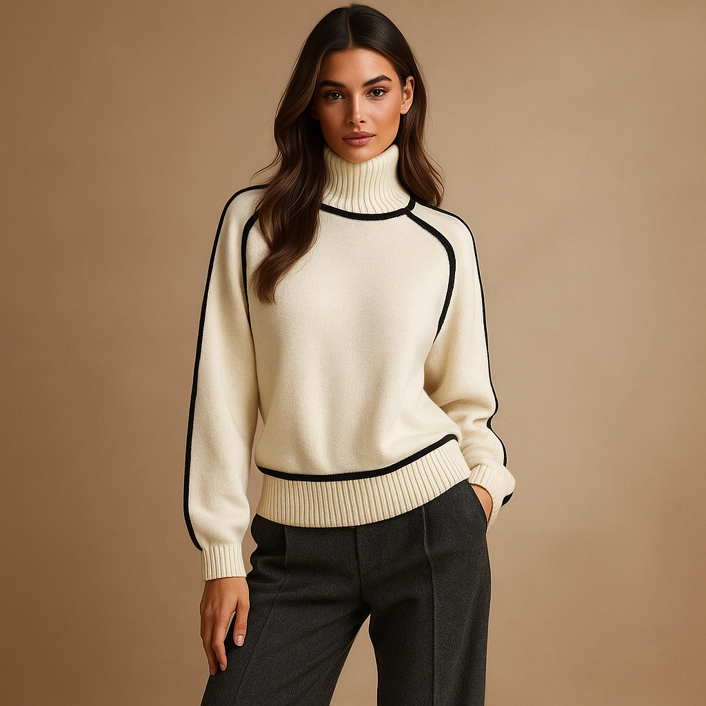 Damen-Rollkragenpullover mit kontrastierendem Rippenbündchen - Emilia