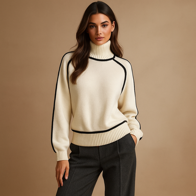 Damen-Rollkragenpullover mit kontrastierendem Rippenbündchen - Emilia