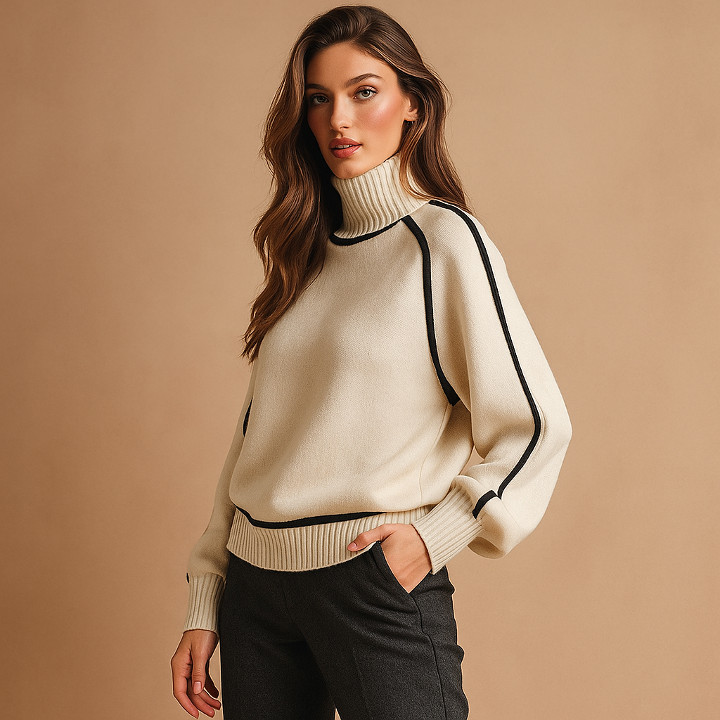 Damen-Rollkragenpullover mit kontrastierendem Rippenbündchen - Emilia