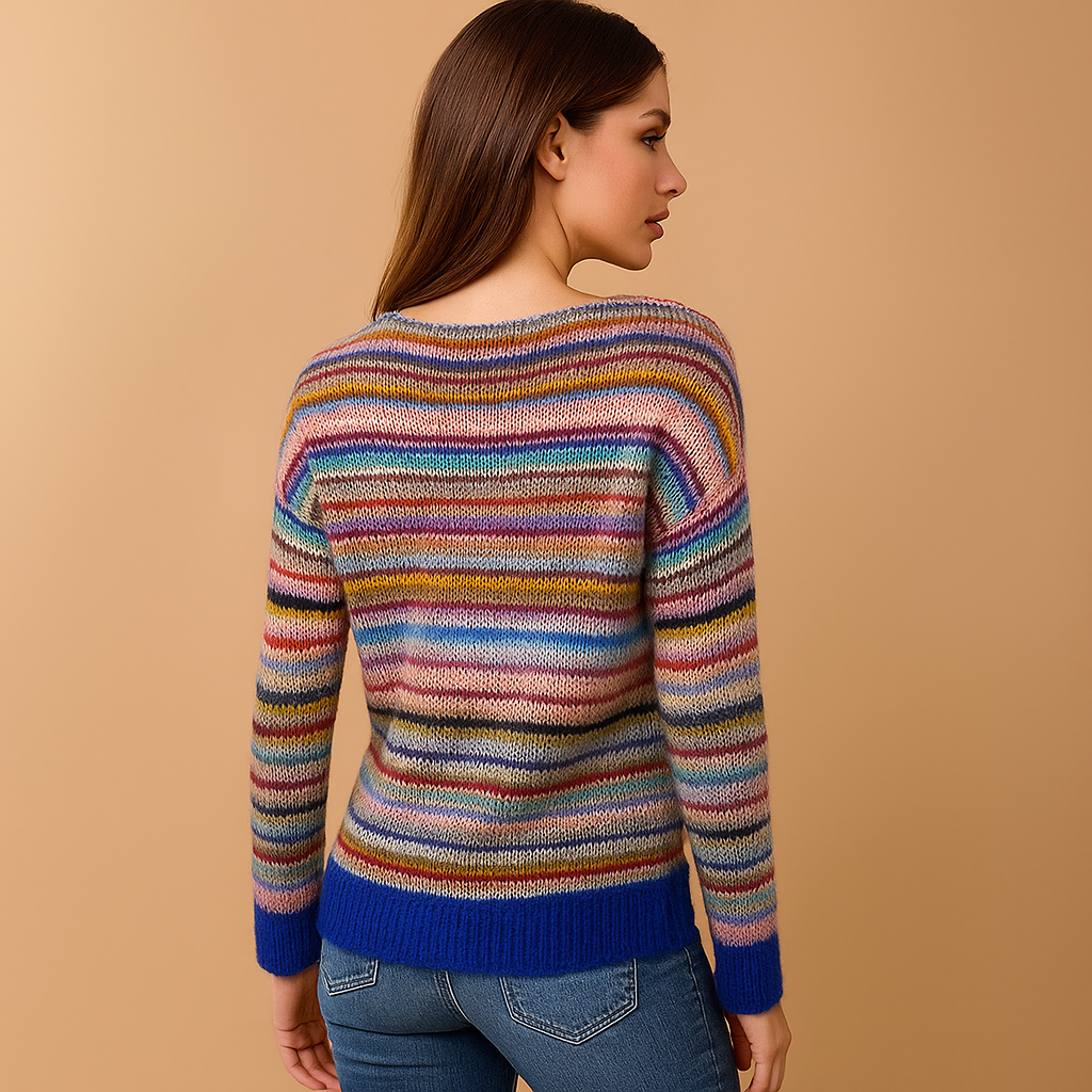 Damen Pullover mehrfarbig gestreift modern gestrickt Kontrastbündchen - Camila