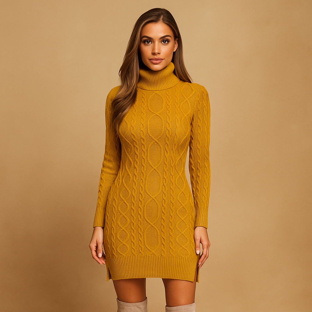 Damen Strickpullover Kleid mit geflochtenem Neckholder - Isabela