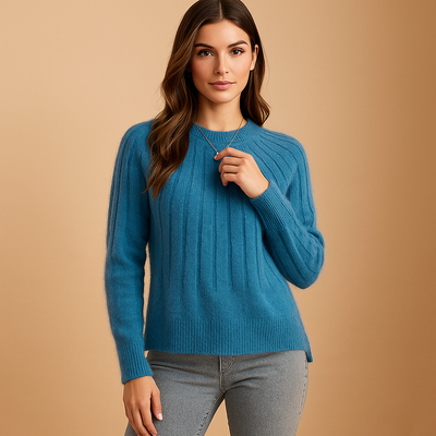 Weicher Damenstrickpullover mit Plissee-Detail Rundhalsausschnitt - Romina