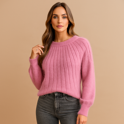 Weicher Damenstrickpullover mit Plissee-Detail Rundhalsausschnitt - Romina