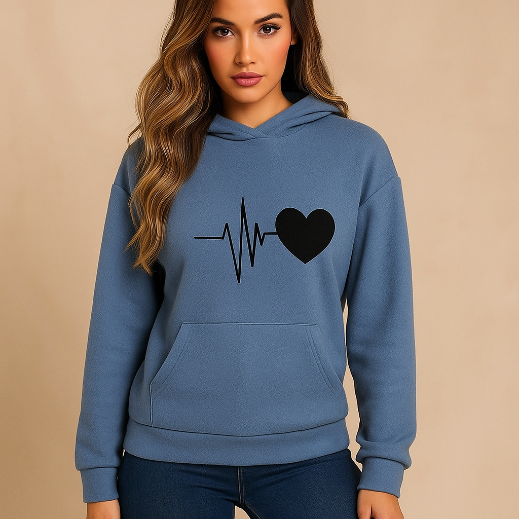 Sweatshirt Frau Hoodie Herzschlag Druck - Jhoana