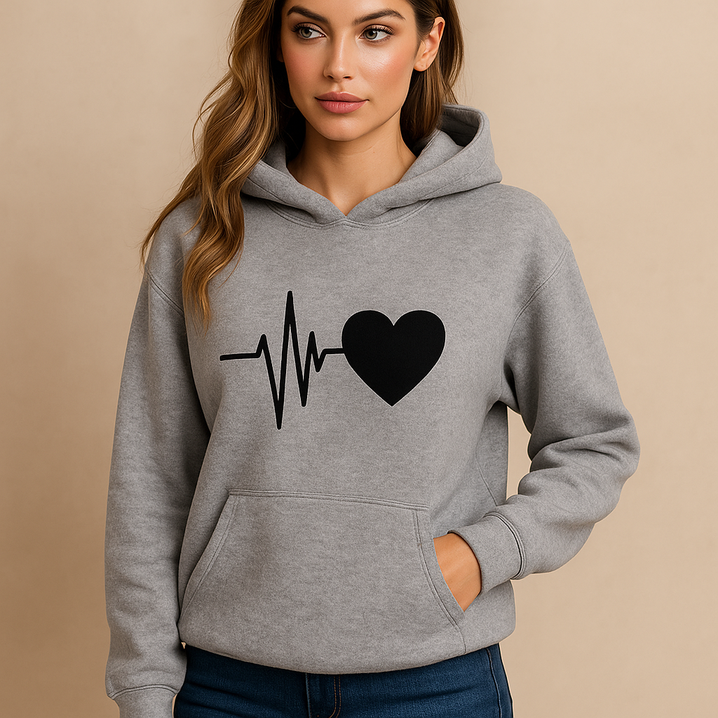 Sweatshirt Frau Hoodie Herzschlag Druck - Jhoana