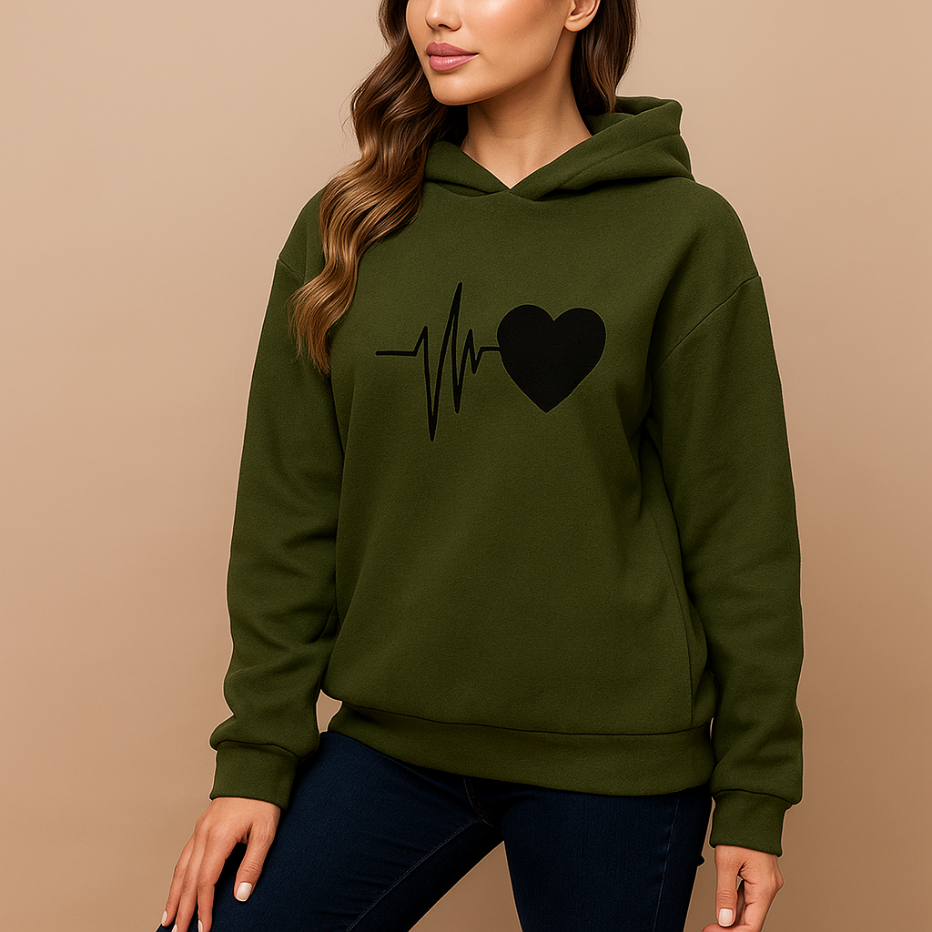 Sweatshirt Frau Hoodie Herzschlag Druck - Jhoana