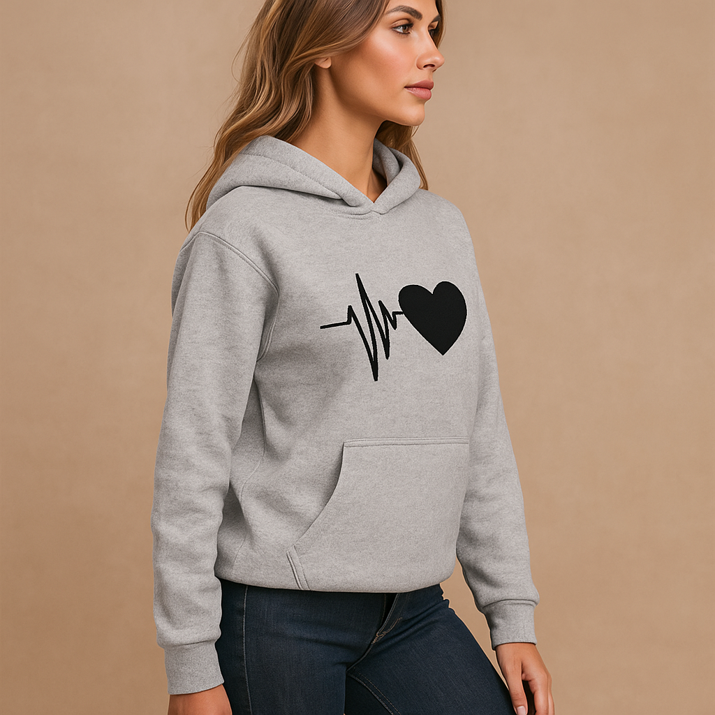 Sweatshirt Frau Hoodie Herzschlag Druck - Jhoana