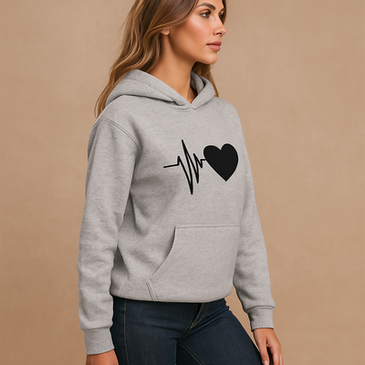 Sweatshirt Frau Hoodie Herzschlag Druck - Jhoana