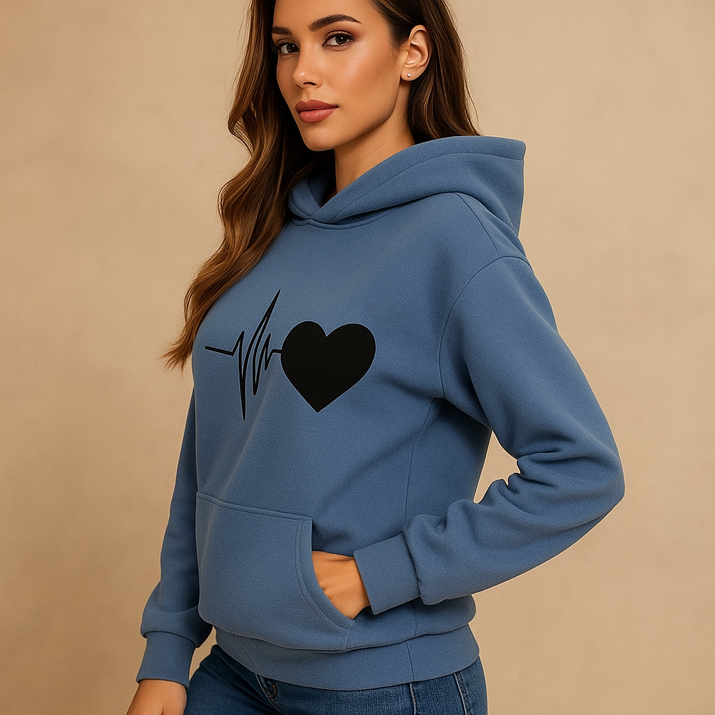 Sweatshirt Frau Hoodie Herzschlag Druck - Jhoana