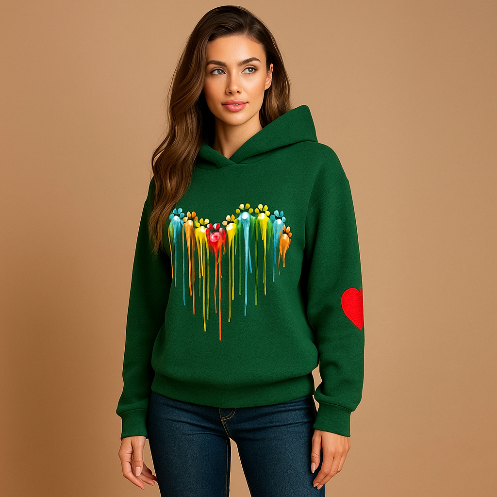 Kapuzen-Sweatshirt Frau mehrfarbig Herzdrucke - Laura