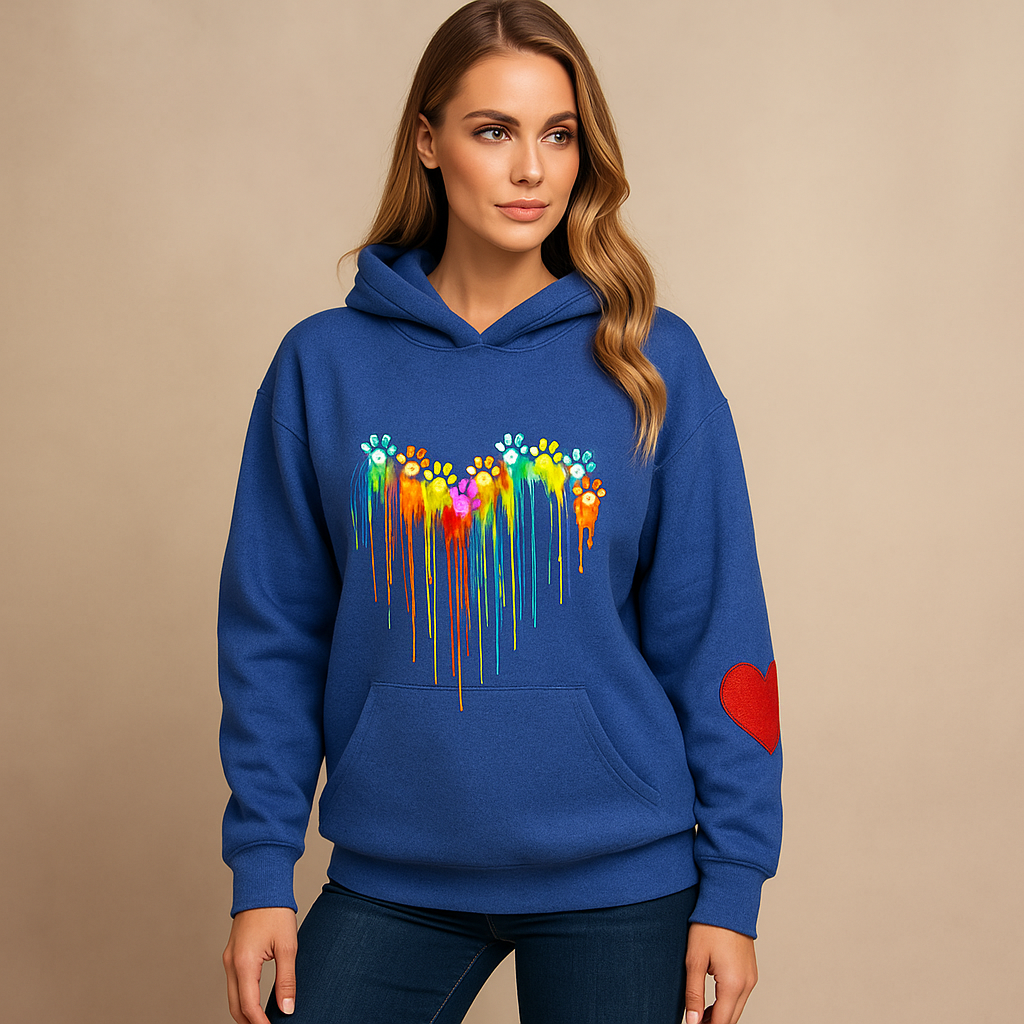 Kapuzen-Sweatshirt Frau mehrfarbig Herzdrucke - Laura