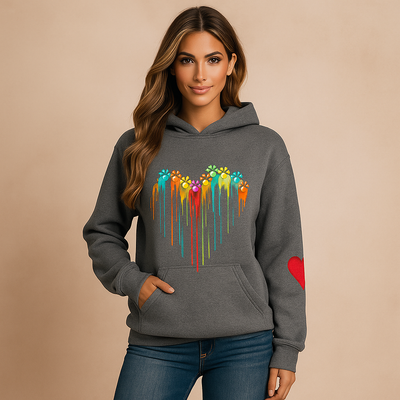 Kapuzen-Sweatshirt Frau mehrfarbig Herzdrucke - Laura