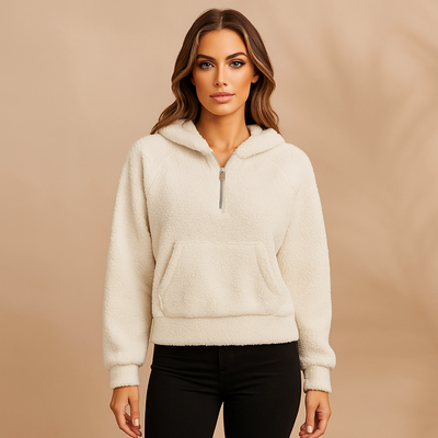 Fleece-Sweatshirt mit Kapuze und halbem Reißverschluss für Frauen - Elira