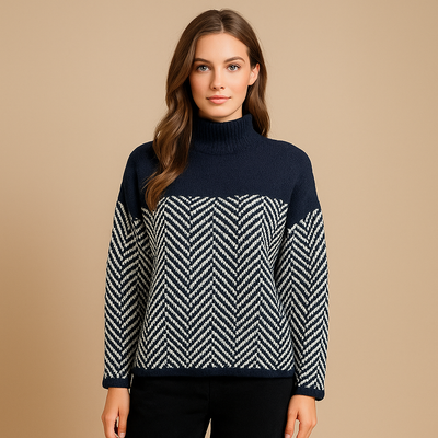 Damen Rollkragenpullover geometrisches Design weicher Stoff - Mirela