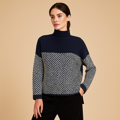 Damen Rollkragenpullover geometrisches Design weicher Stoff - Mirela