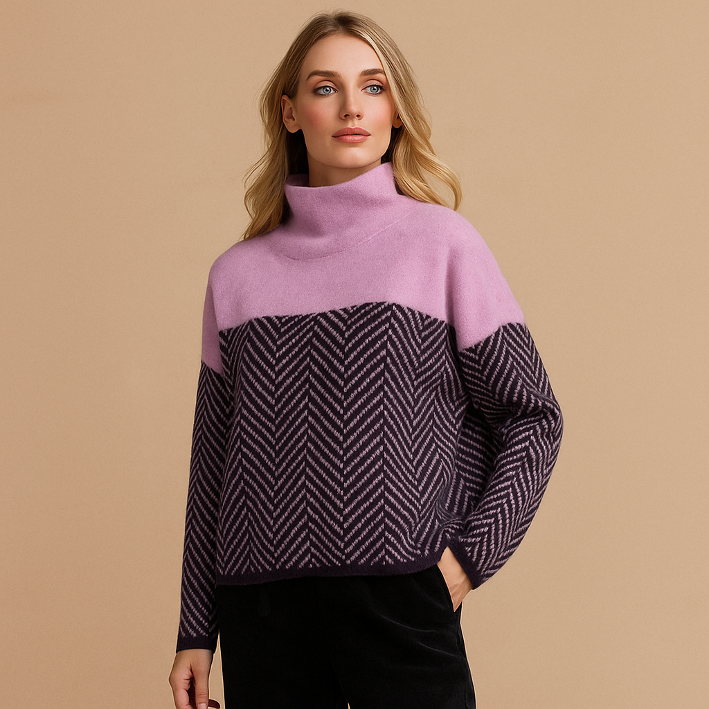 Damen Rollkragenpullover geometrisches Design weicher Stoff - Mirela