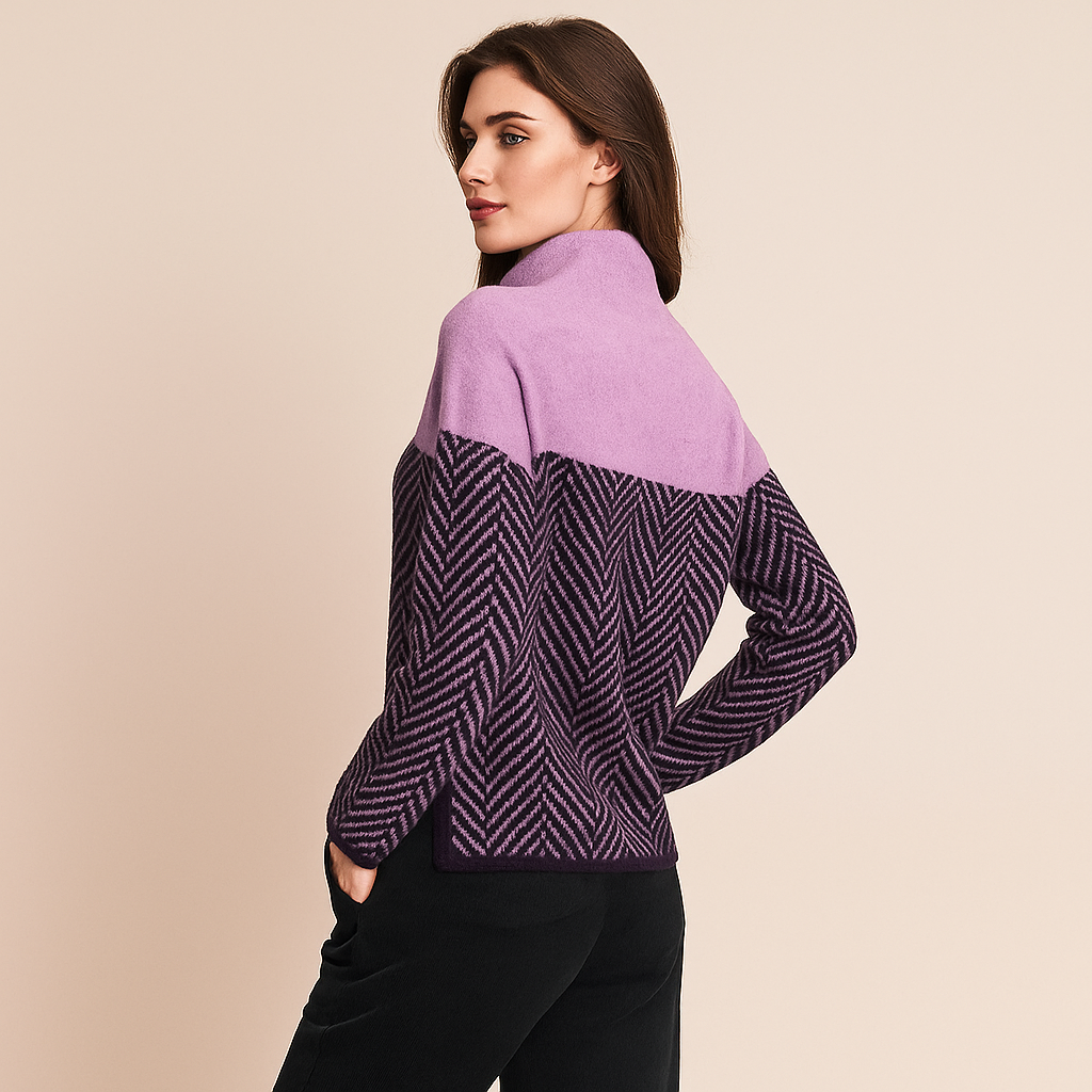Damen Rollkragenpullover geometrisches Design weicher Stoff - Mirela