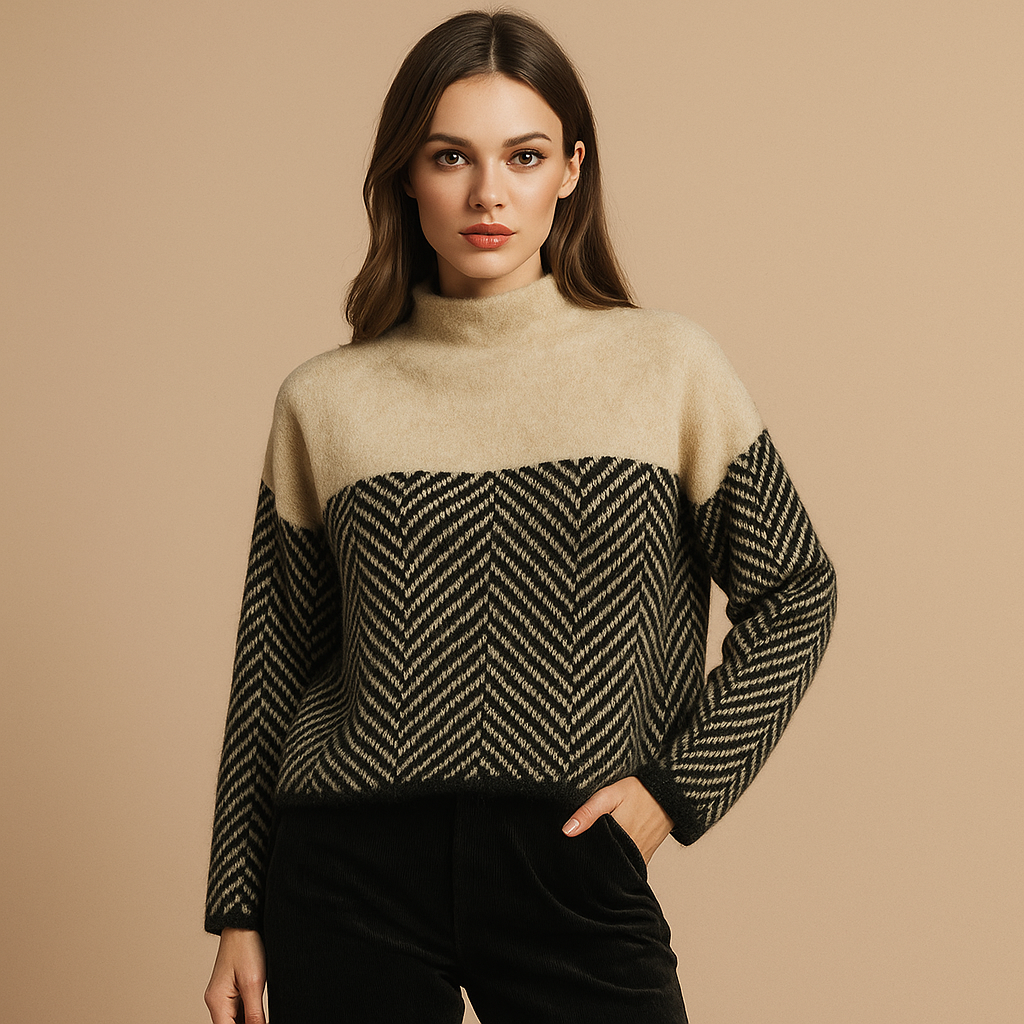 Damen Rollkragenpullover geometrisches Design weicher Stoff - Mirela