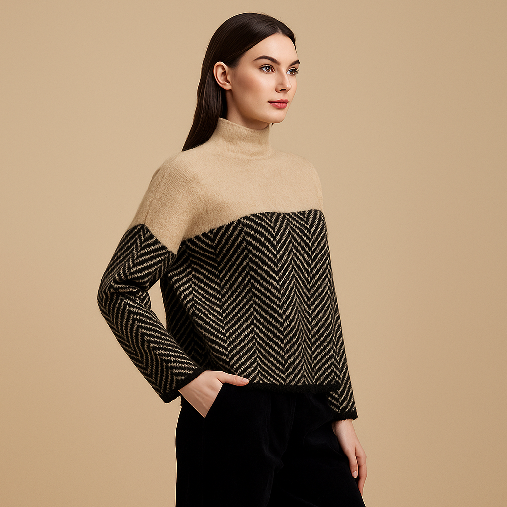 Damen Rollkragenpullover geometrisches Design weicher Stoff - Mirela