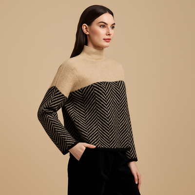 Damen Rollkragenpullover geometrisches Design weicher Stoff - Mirela