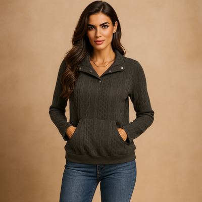 Damen Pullover mit Button-Down-Kragen und Rippenstruktur - Rut