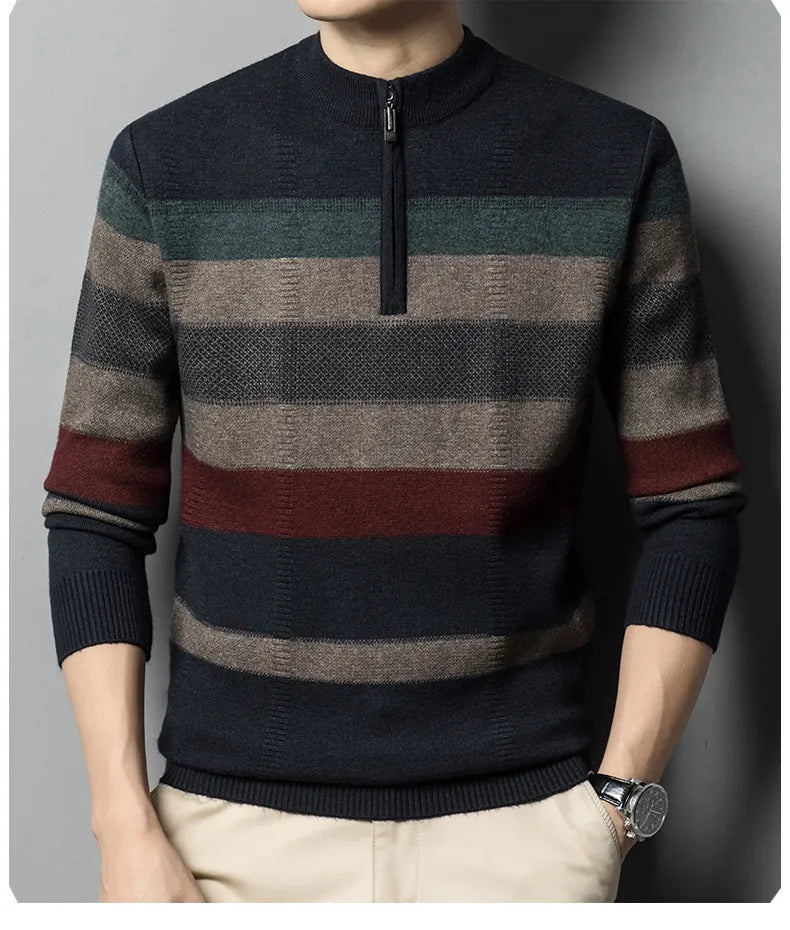 Dominique - Herren Strickpullover mit Kontraststreifen