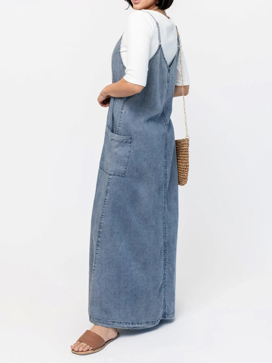 Vintage-Inspired Loose Fit Denim Maxi Dress - Vera