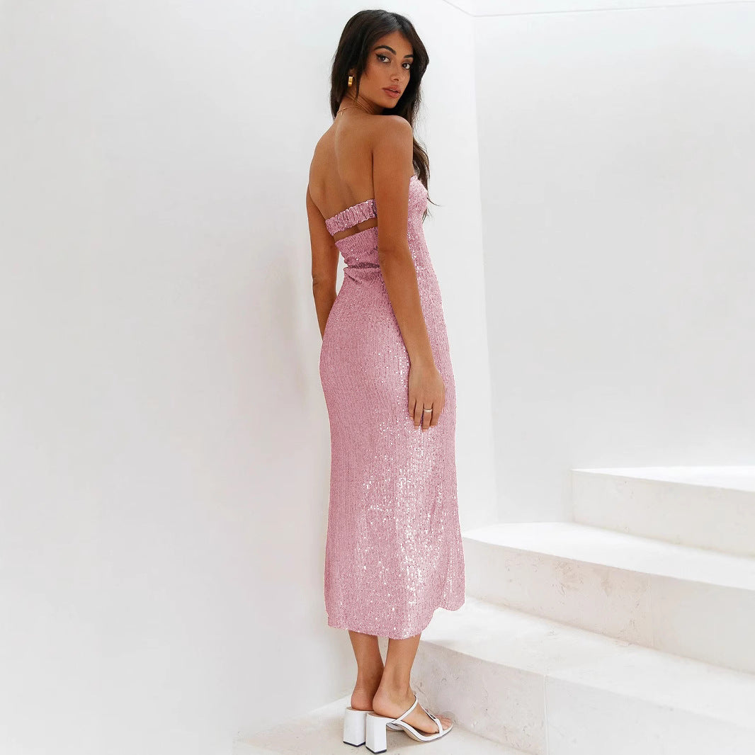 Trägerloses Damenkleid mit Pailletteneffekt - Rylena