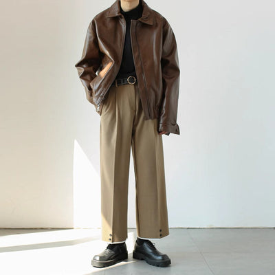 Kurze Herren Lederjacke mit Reißverschluss - Emar