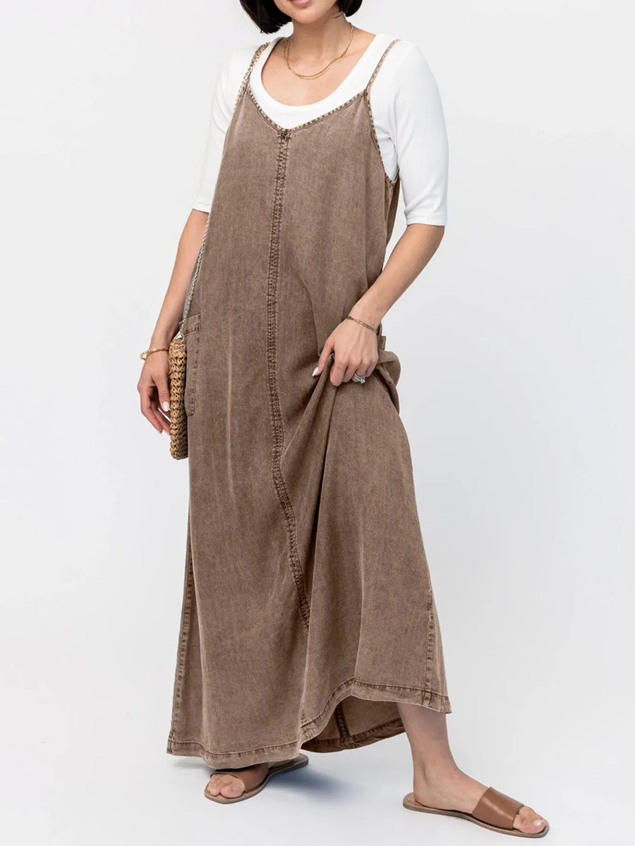 Vintage-Inspired Loose Fit Denim Maxi Dress - Vera