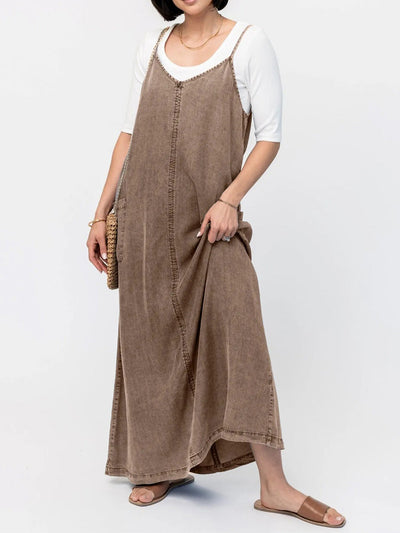 Vintage-Inspired Loose Fit Denim Maxi Dress - Vera