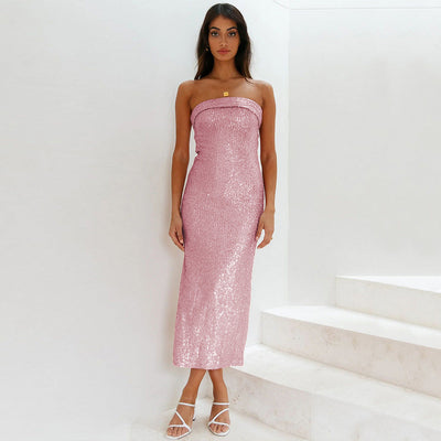 Trägerloses Damenkleid mit Pailletteneffekt - Rylena